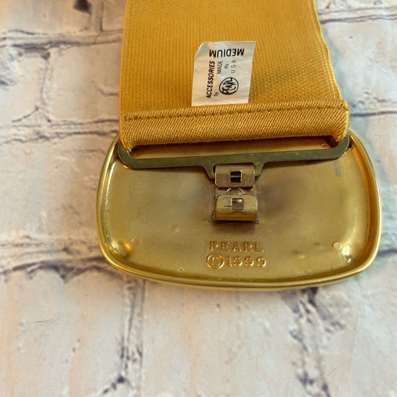 VINTAGE PEARL (1990) MUSTARD GOLD STRETCH WIDE BELT WOMENS SIZE MEDIUM - Picture 11 of 11